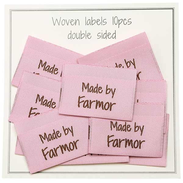 Go Handmade Vævet Label, Dobbeltsidet, Pink, 35 x 19 mm, 10 stk Made by Farmor