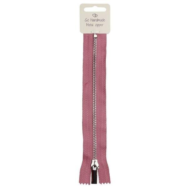Go Handmade Zipper Metal Pink 20 cm, Silver