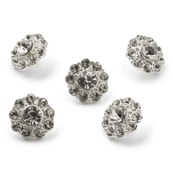 HobbyArts Rhinestone Buttons, White, 12 mm, 5 pcs