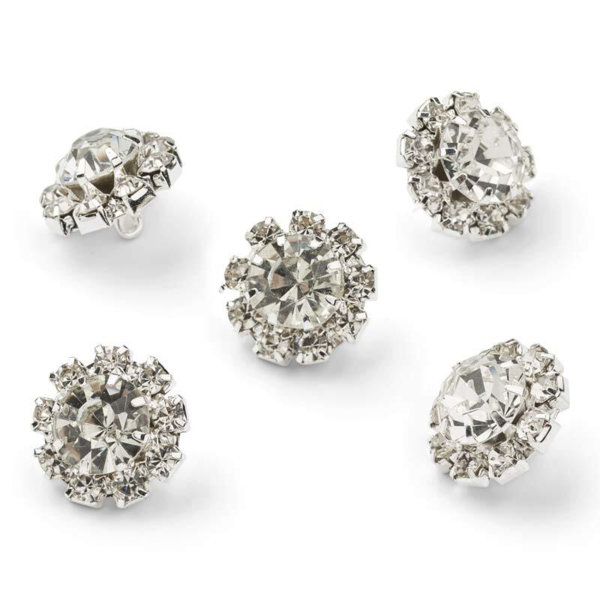 HobbyArts Rhinestone Buttons, White, 13 mm, 5 pcs