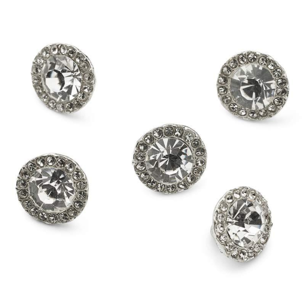 HobbyArts Rhinestone Buttons, White, 11 mm, 5 pcs