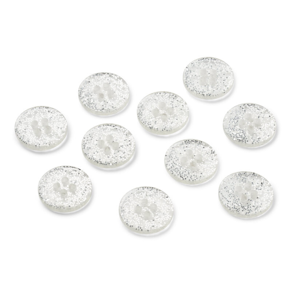 LindeHobby Glitter Buttons, Silver, 15 mm, 10 pcs