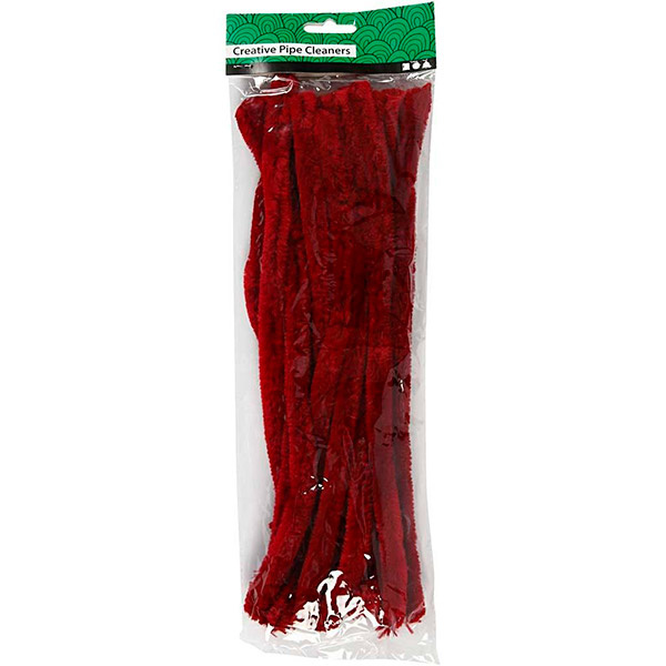 Chenille, 15mm, 30cm, 15stk Gl. rød