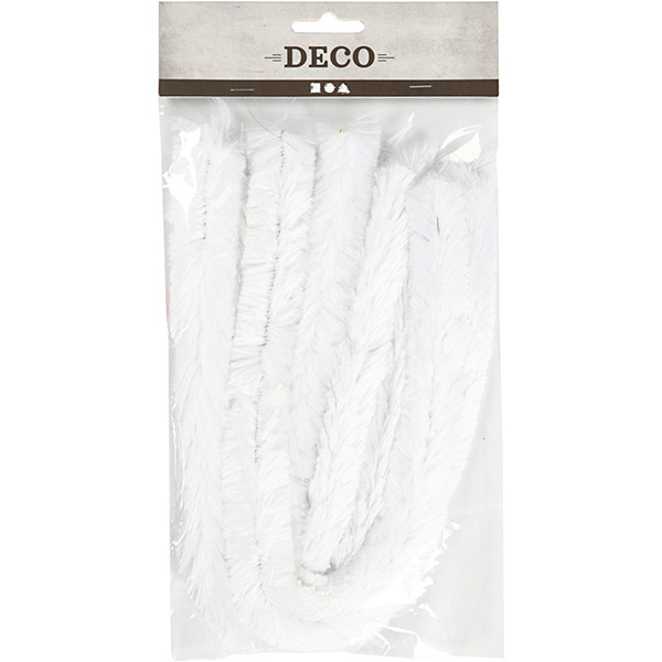 Chenille, 30mm, 40cm, 4stk Hvid