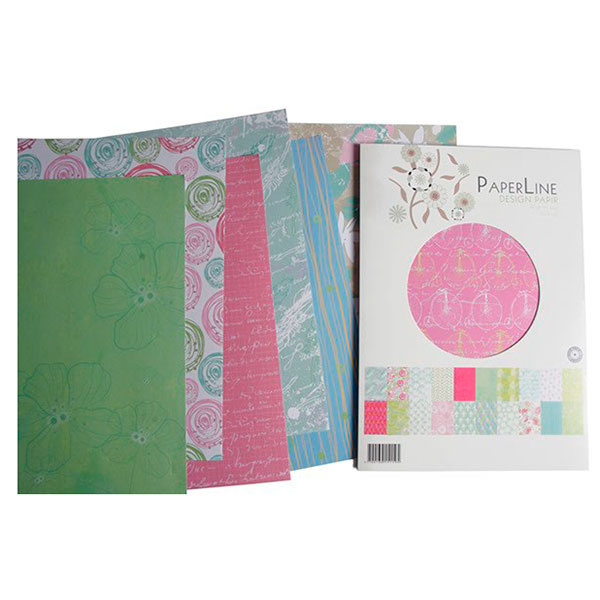 Paper Line Designpapir, A4, 20 motiver, 40 ark Blå Grøn Pink
