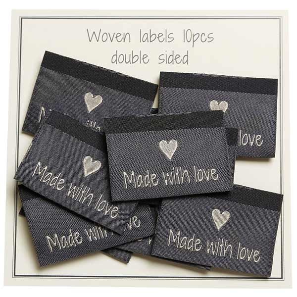 Go Handmade Vævet Label, Dobbeltsidet, Grå, 35 x 19 mm, 10 stk Made with love