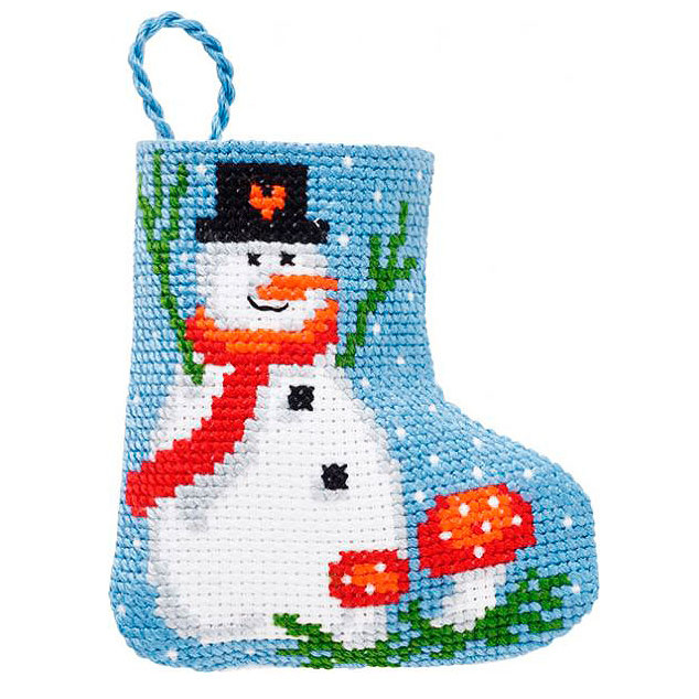 Embroidery kit Snowman Christmas sock