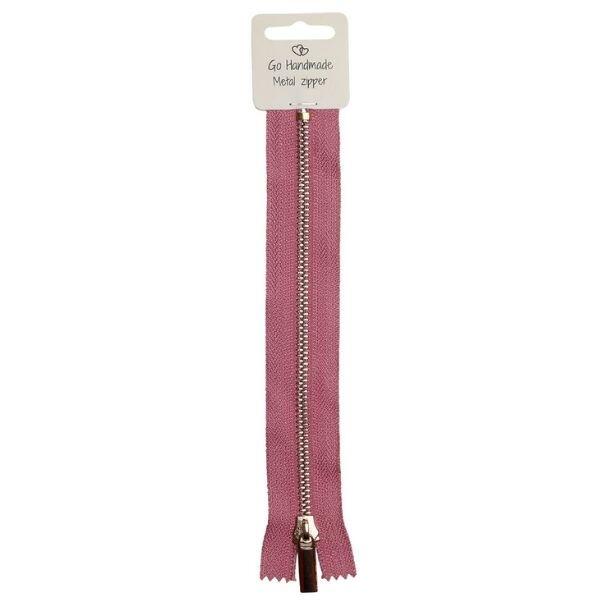 Go Handmade Zipper Metal Pink 20 cm, Gold