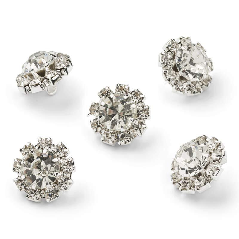 HobbyArts Rhinestone Buttons, White, 13 mm, 5 pcs