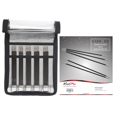 KnitPro KARBONZ Double Pointed Needle Set 20 cm (6 sizes 2.50-5.00 mm)