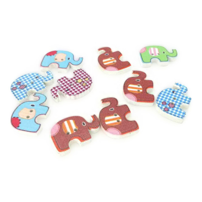 HobbyArts Wooden Buttons Elephant, 10 pcs