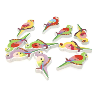 HobbyArts Wooden Buttons Parrot, 10 pcs