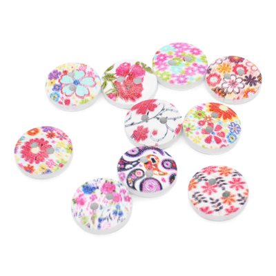HobbyArts Round Wooden Buttons Print 15 mm, 10 pcs