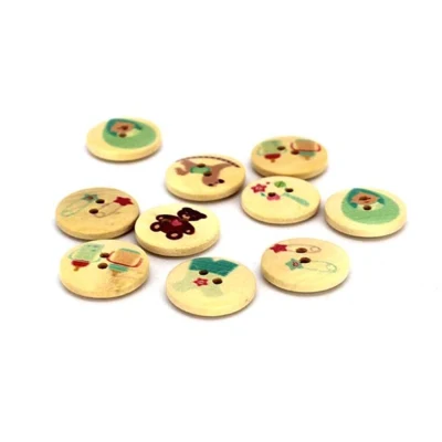 HobbyArts Round Wooden Buttons Print, 18 mm, 10 pcs