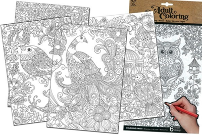 Sheets A4 birds for adults, 6 sheets