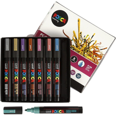 Uni Posca Medium Metallic Markers, 8 pcs