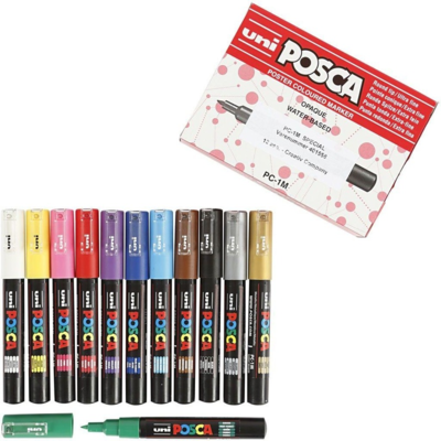 Uni Posca Ultra Fine Markers, 12 pcs