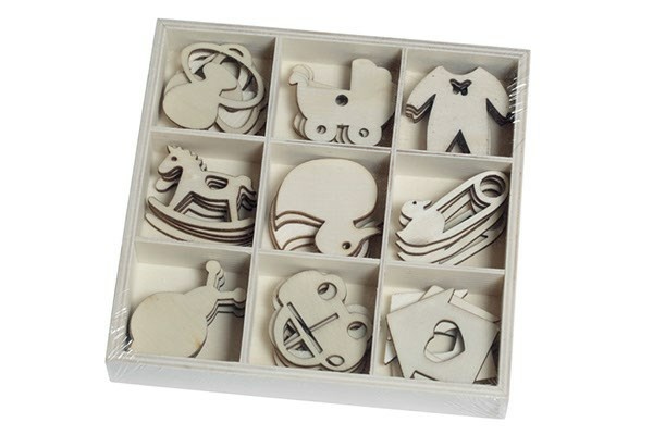 Wooden ornaments Baby 9 motifs, 36 pcs