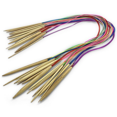 HobbyArts Bamboo Circular Knitting Needle Set, 18 sizes, 2-10 mm - 80 cm