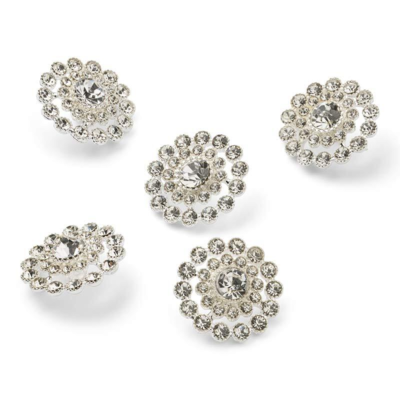 HobbyArts Rhinestone Buttons, White, 20 mm, 5 pcs