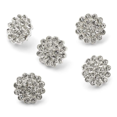 HobbyArts Rhinestone Buttons, White/Silver, 9 mm, 5 pcs